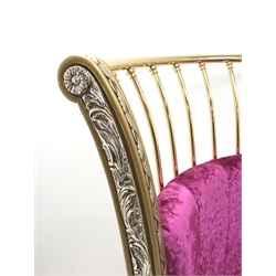 Cappelletti Cantu Italian gilt metal framed curved sofa, upholstered in crushed pink velvet, on gilt stepped base, W217cm, D92cm, H147cm