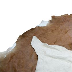 Skins/Hides: cow hide, adult hide rug with brown and white pattern, together with a pair of buffalo horn 