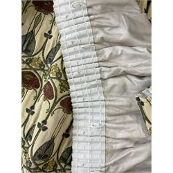 Two pairs of lined curtains in Mackintosh fabric, with pencil pleated headers,  first pair width at headers - 177cm, drop - 265cm, second pair width - 170cm, drop - 210cm