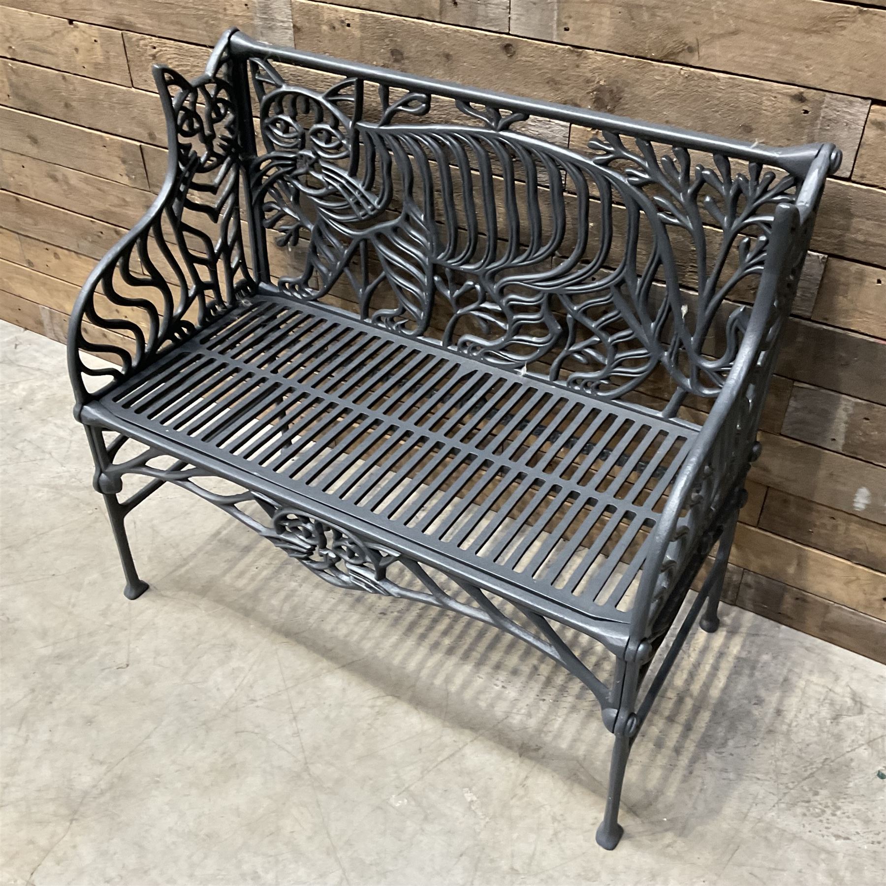 Richard Bawden (1936-2024); - Cat design painted cast iron garden bench