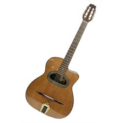Spanish Gitano Manuel Rodriguez EMC1 Maccaferri acoustic guitar, c2000, the cedar top with D-hole, L98cm overall; in lightweight hard carrying case.