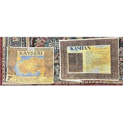 Persian design rug, rectangular crimson ground field with medallion, surrounded by trailing foliate branches, within wide border bands decorated with stylised floral motifs 