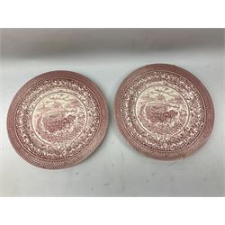 Four mid 19th century Mason's Ironstone plates decorated in the Chinese Antiquities pattern, the central circular panel decorated with footed vase with stylised motifs within a floral border, with gilt detail, pattern no. 1438, largest D26cm, together with Royal Worcester plate with floral decoration within green borders, blue and white tankard with pewter lid and teapot, teapot
