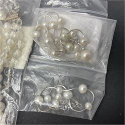 Fresh water pearl jewellery, including two silver chain necklaces and a similar bracelet and four other necklaces, including some with silver clasps