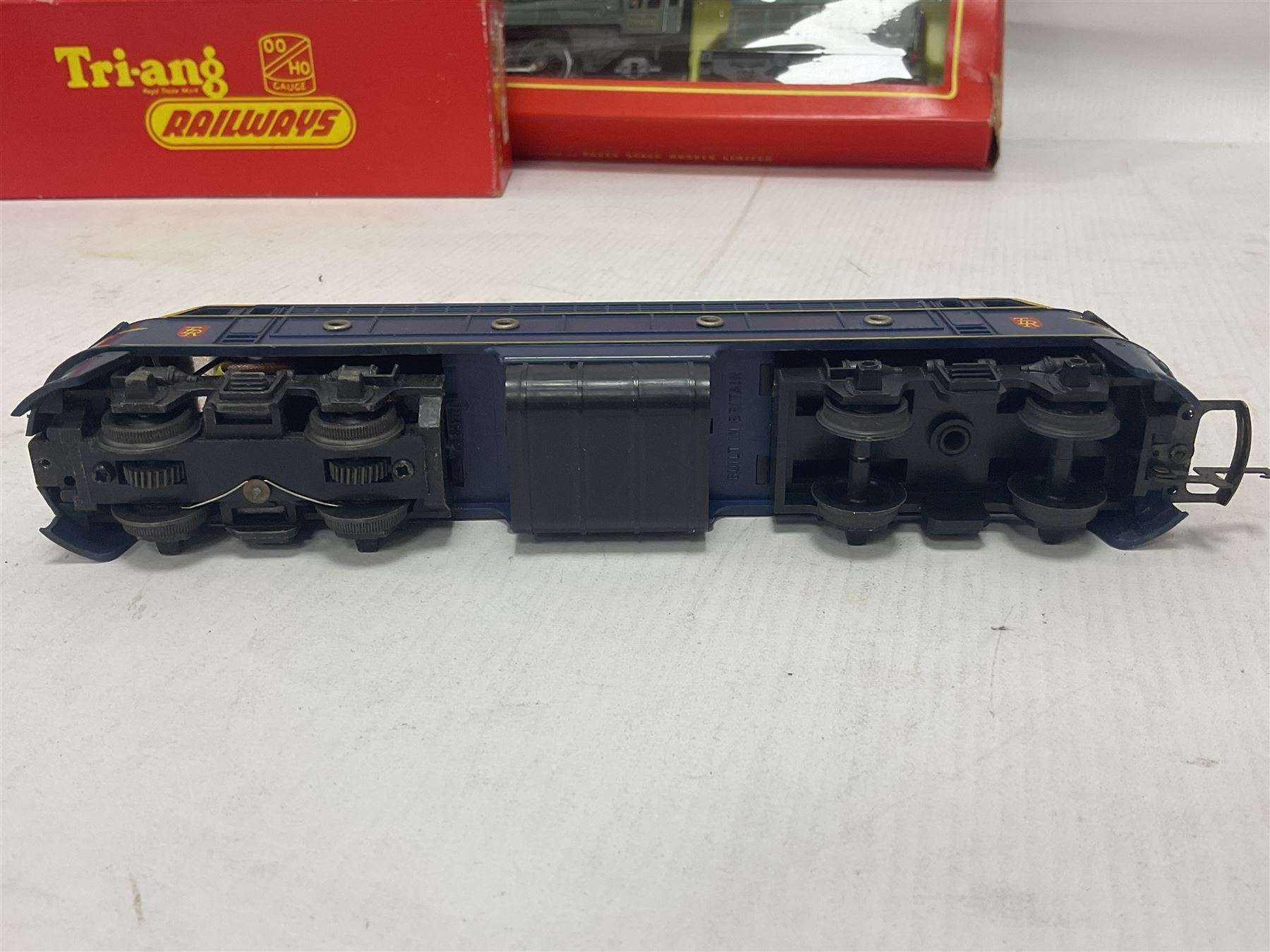 Hornby/Tri-Ang ‘00’ gauge - nine locomotives to include Britannia Class ‘Britannia’ 4-6-2 no.70000 in BR green; Class M7 4-4-0 Tank no.30027 in BR black; Princess Class ‘Princess Victoria’ 4-6-2 no.46205 in BR black; in original boxes; further loose models Princess Class ‘Princess Elizabeth’ 4-6-2 no.46201 in BR green; Class 3F 0-6-0 tank no.7606 in LMS crimson; TR double ended diesel locomotive; three further tank locomotives and one loose tender (10) 