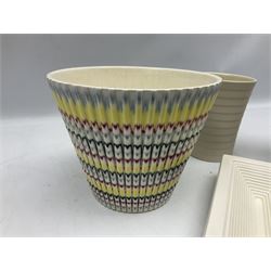 Hornsea Pottery Rainbow planter by John Clappison, together with two Horsea Concept vases with flower holders and Hornsea Stadium dish, largest example H16cm