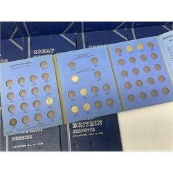 Fourteen part filled Whitman folders, including farthings, halfpennies, pennies and sixpences