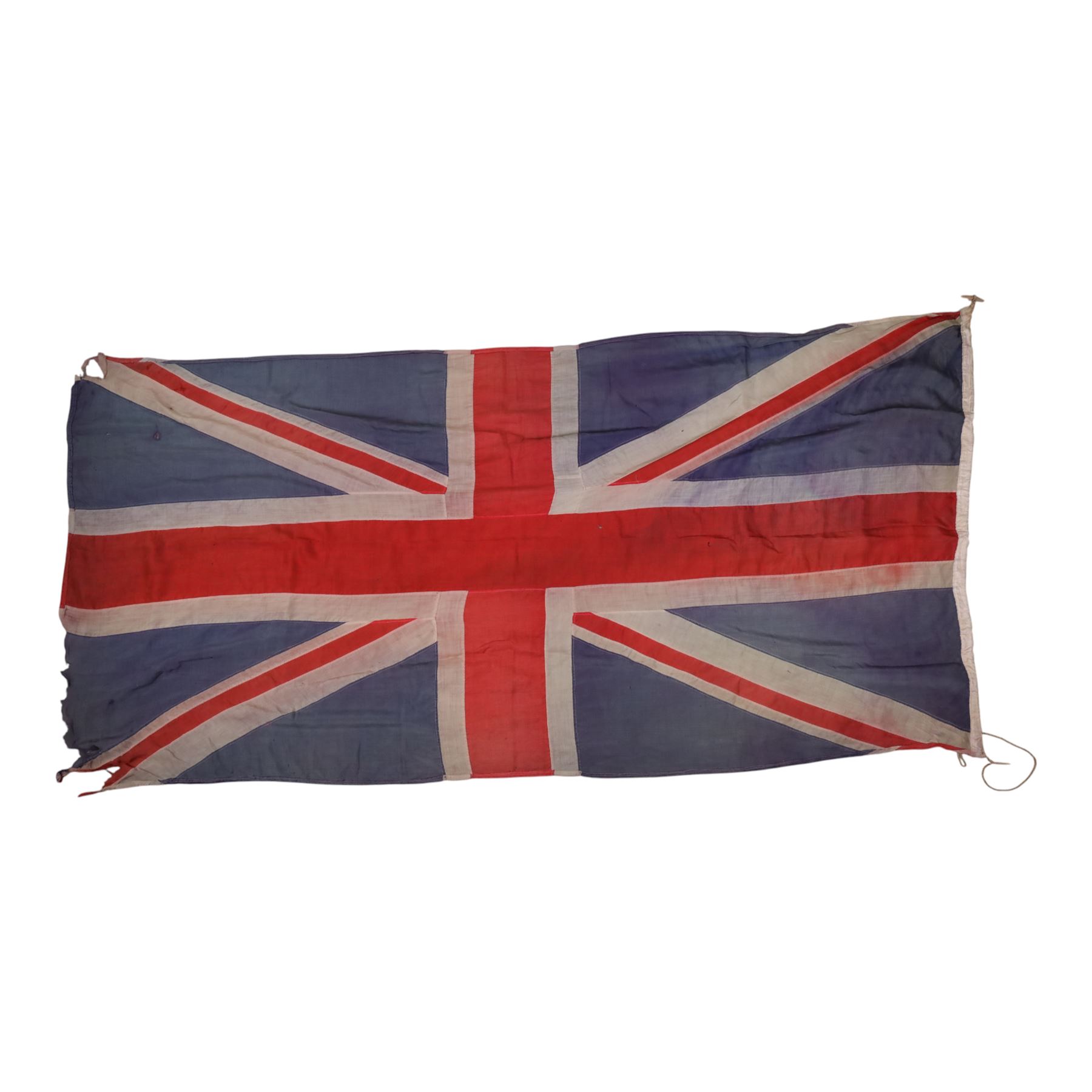 Four large linen ship's flags, including Red Ensign, Union Jack, White Ensign and one other, Red Ensign H140cm,W260cm