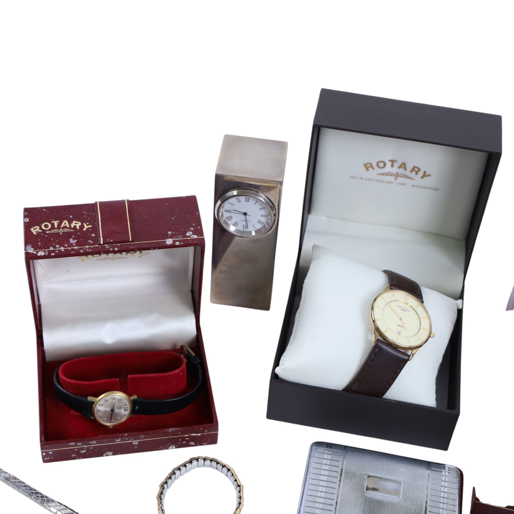 Collection of costume jewellery and wristwatches, including Rotary watches, faux pearl necklaces, etc, together with a Cummels trinket box and other collectables