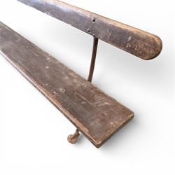 Early 20th century cast iron and painted wood bench, plank seat and back