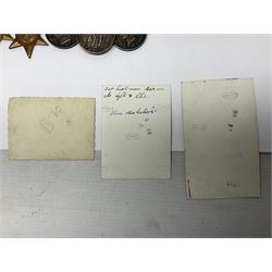 WW2 group of five medals comprising 1939-1945 War Medal, Defence Medal, 1939-1945 Star, France and Germany Star and Canadian Volunteer Service Medal; on wearing bar with ribbons; with a medal box and slip and three photographs