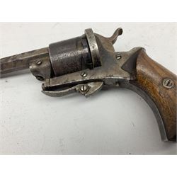 19th century 7mm five-shot pin-fire revolver, the cylinder marked 'The Savety (sic) American Revolver 1879', with folding trigger and two-piece walnut grip L18cm