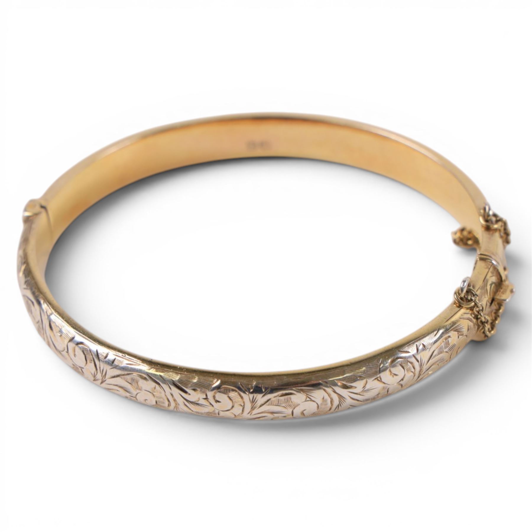 Silver compact mirror, silver handled magnifying glass and a silver-gilt bangle, all hallmarked