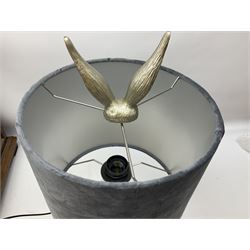 Composite table lamp, modelled as a silver hare with gray velvet shade