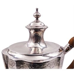 George III silver coffee pot, of vase form with part faceted sides and wooden scroll capped handle, the body engraved with central crest and finial border, hallmarked London 1796, makers mark partly worn and indistinct, H29.5cm, approximate gross weight 25.53 ozt (794.3 grams)
