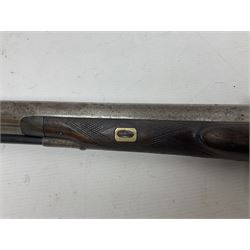 19th century take down 'cripple stopper' single barrel percussion gun, removable walnut stock with bayonet style fitting, chequered grip and fore-end, approximately 8-bore, the 59.5cm (23