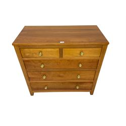 Knightman - cherrywood chest, fitted with two short and three long drawers, with panelled sides on square feet by Horace Knight workshop of Balk, Thirsk