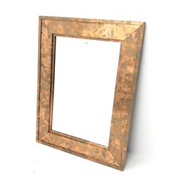 Acid washed copper framed rectangular wall mirror, bevelled plate, 91cm x 122cm 