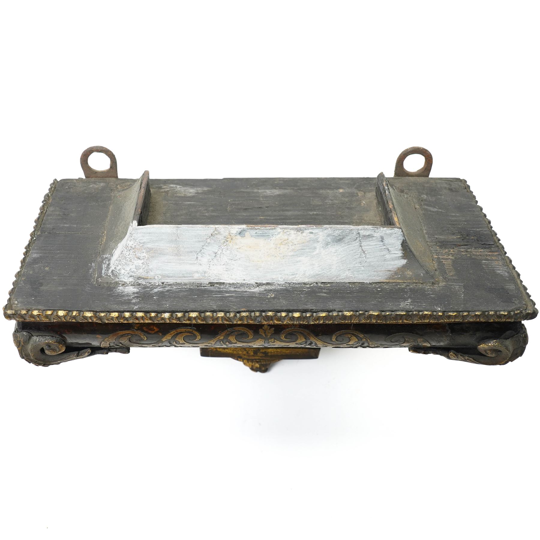 19th century Louis XV style Boulle clock bracket, with tortoiseshell, cut brass and gilt metal mounts, all-over classical decoration, including acanthus leaves, swags and scrolling motifs, W32cm H22cm 
Provenance: property of a Nobleman