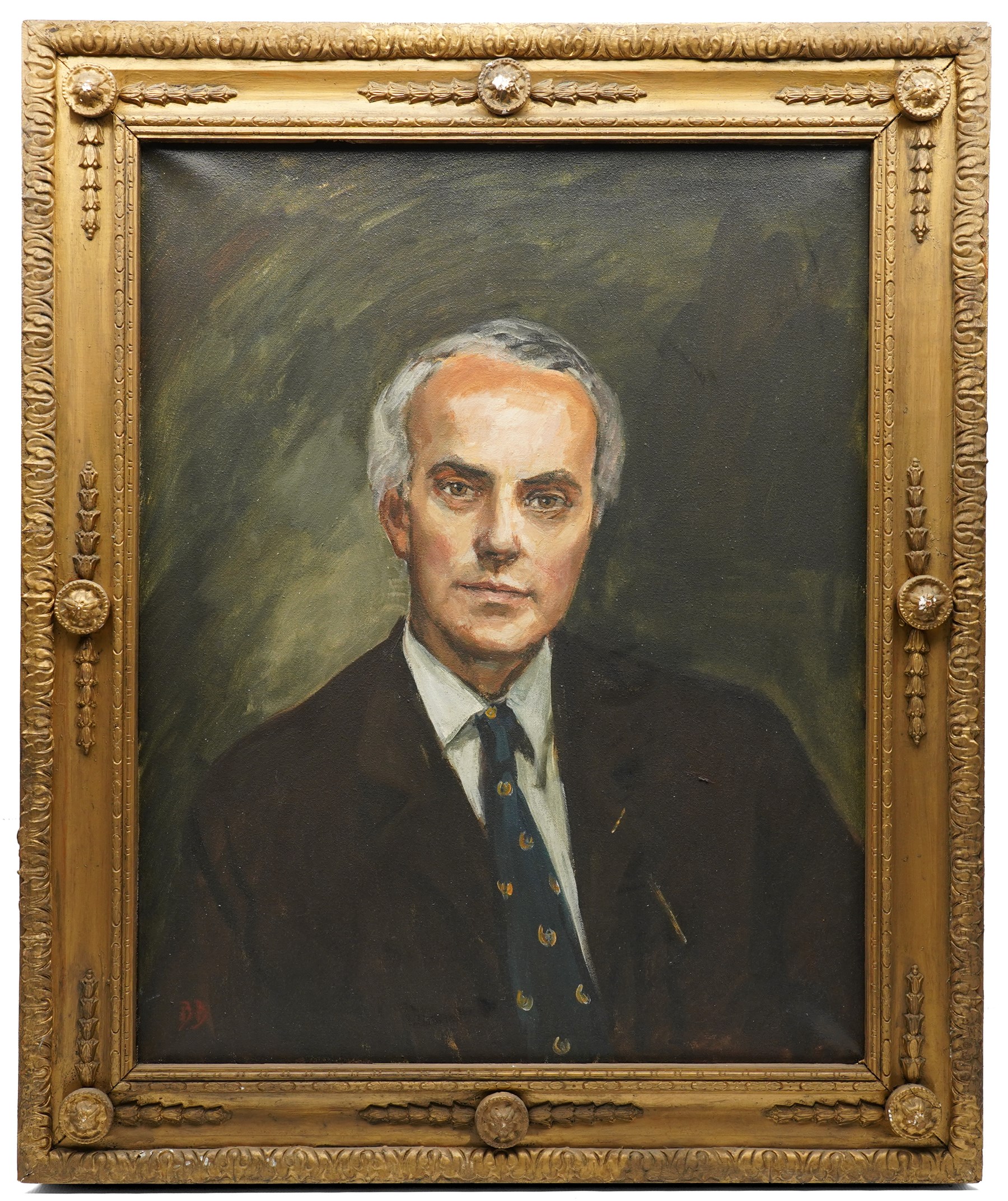 Brenda Bury (British 1932-): Members of European Parliament - 'Sir Stanley James Allen Hill' 'Sir Douglas Dodds-Parker' 'Sir William John Peel' 'Sir Brandon Meredith Rhys-Williams 2nd Baronet' 'Sir Tom Normanton' and 'John Hill MP', set of six oils on canvas signed with initials, in matching frames, 76cm x 59cm (6) Provenance: Property of a Nobleman.