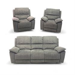 Oak Furnitureland - charcoal fabric electric recliner suite, comprising three-seat sofa an...