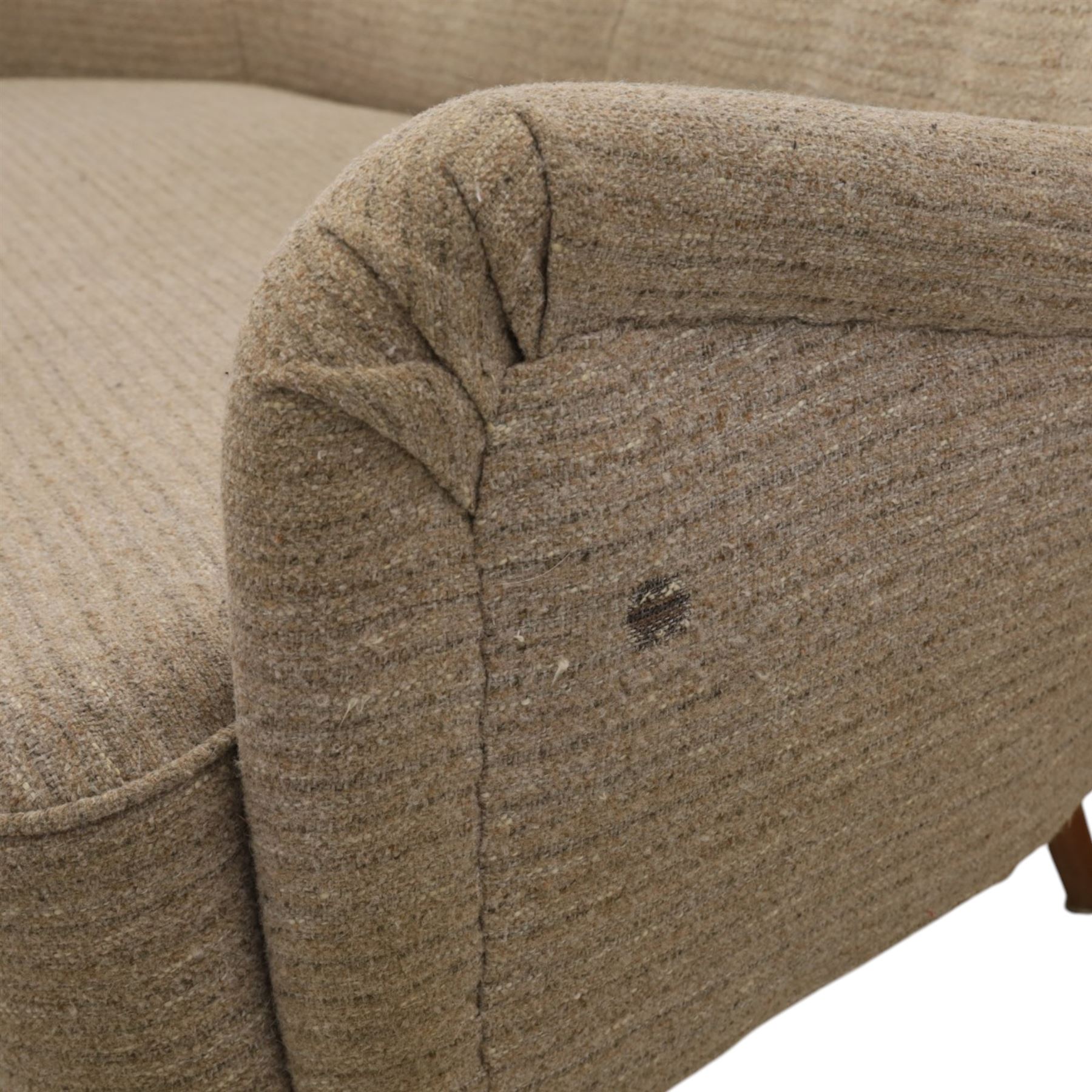 Ernest Race (British 1913-1964) - mid-20th century DA3 wingback settee upholstered in buttoned beige fabric