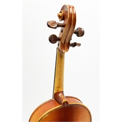  Maidstone School violin c1930 with 36cm two-piece maple back and spruce top, bears label 'The Maidstone School Orchestra Association 463 Oxford Street London Made in Czechoslovakia', L59cm overall, in carrying case  