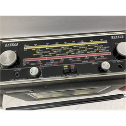 1950s Pye Type P43 cabinet radio in cream Bakelite case with orange knobs, W30cm H22cm D16cm, together with Ever Ready Sky Queen portable radio, Ekco portable radio in red case, Boxed Bush Special Edition 2002 Queens Golden Jubilee radio, Hacker Herald VHS radio (5)