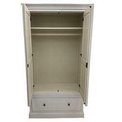 Willis Gambier white painted double wardrobe, with drawer to base