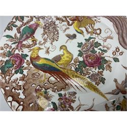Five early 20th century Royal Crown Derby Olde Avesbury pattern dinner plates, decorated with oriental pheasants, butterflies and other birds amongst flowering branches, with impressed and printed marks to reverse, D26.5cm