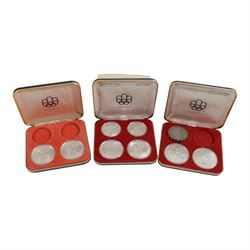 Eight Canada Montreal Olympics silver proof coins, comprising six ten dollar coins and two...