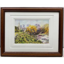 Peter Lapish (British 1937-): 'Church and Pond - Brompton-by-Sawdon', watercolour signed, titled verso 18cm x 25cm