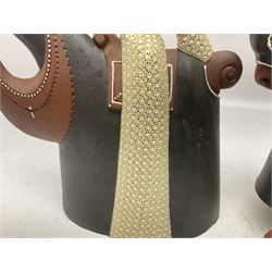 Leonard Stockley; two studio pottery figures modelled as a king and queen upon horses, both signed beneath,  H25cm