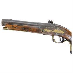 19th century flintlock pistol, the 18cm barrel with ram rod under, chequered walnut stock with brass butt cap, L32cm