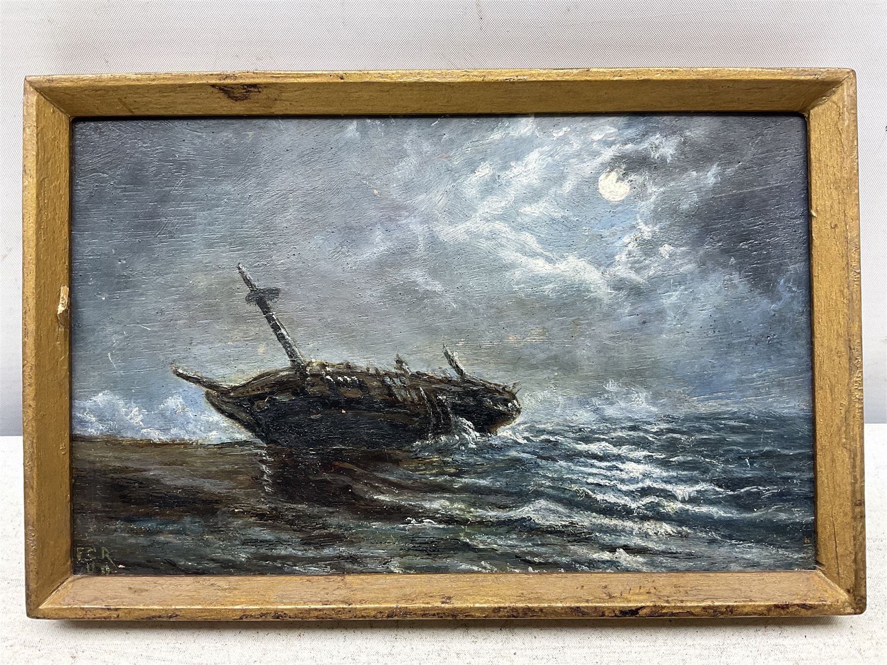 FCR (British 19th Century): 'The Old Wreck on the Welsh Coast 1909', signed with initials and dated '09, titled verso 12cm x 20cm