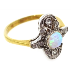  Opal and marcasite silver-gilt ring, stamped Sil  