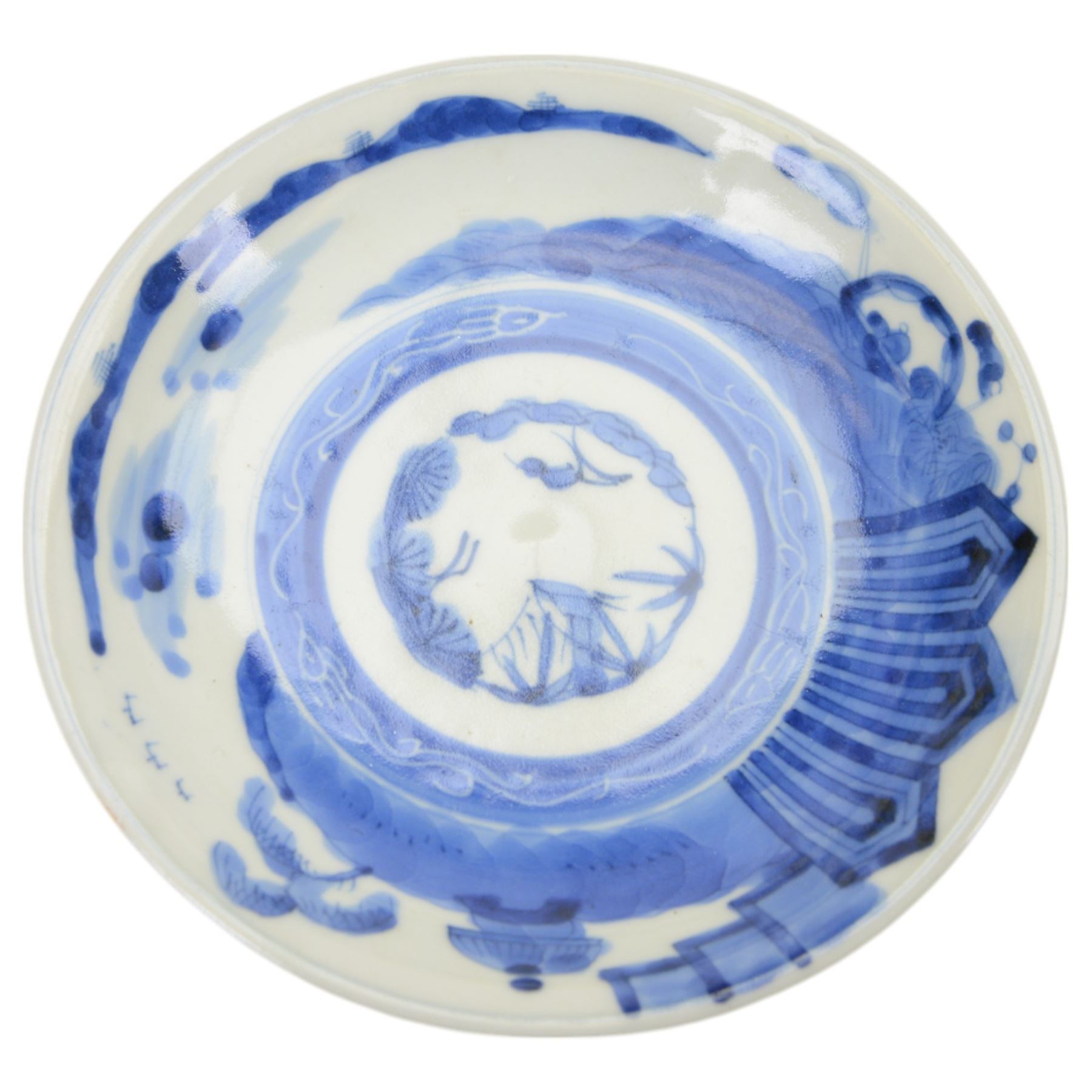 Collection of Japanese and similar ceramics, including pair of Satsuma side plates, decorated with a crowd of figures, blue and white teapot with floral decoration, blue and white vase and plates, etc