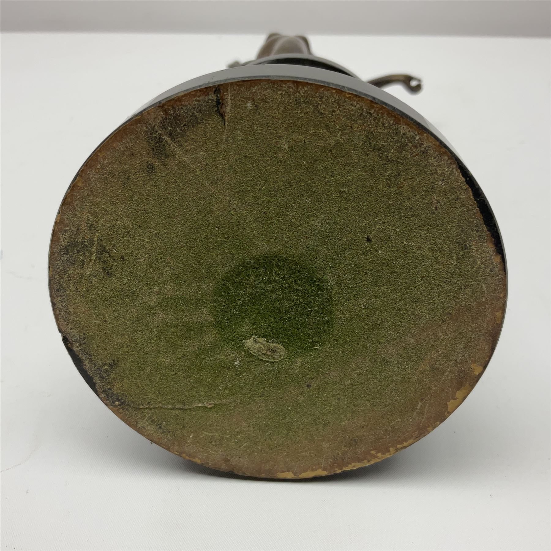 Bronze figure modelled as a nude woman with one arm raised a crescent moon upon her forehead, raised upon a circular stepped plinth, H36cm