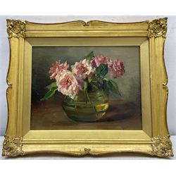 Catherine Martha Wood (British 1857-1939): Still Life of Roses, oil on board signed 17cm x 22cm