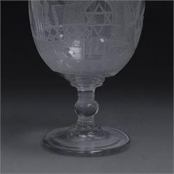Georgian masonic etched glass rummer, H13cm