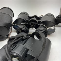 Pair of Russian USSR 6NU 7 x 50 binoculars with two pairs of light filters no.N82004148; pair of Bushnell Banner 7-12 x 35 zoom binoculars no.JR1698; and pair of Vanguard KDT-1025 10 x 25 waterproof binoculars no.F0710186; all cased (3)