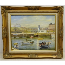  J Holmes (British 20th century): 'The Yacht Harbour Scarborough', oil on board signed, titled verso 39cm x 49cm  