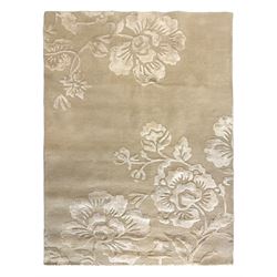 Laura Ashley - India made Claverton ground rug, monochromic taupe ground with relief floral motifs in a soft cream shade