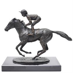 David Cornell (British 1935-): 'Champion Finish', cast bronze equestrian figure of Lester Piggott riding Nijinsky, dated 1985, H19cm