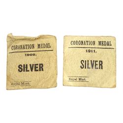 King Edward VII 9th August 1902 and King George V 22nd June 1911 small silver Coronation medals