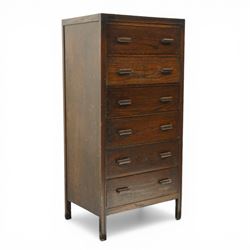Edwardian tall oak chest fitted with six long drawers, on stile supports