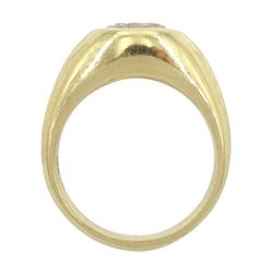 Gold single stone bezel set round brilliant cut diamond ring, stamped 14K, diamond approx 3.75 carat, clarity I1, colour G-I