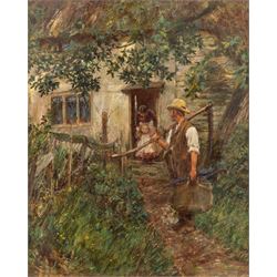 James Charles (British 1851-1906): The Reaper Leaving for Work, oil on canvas signed 31cm x 25cm