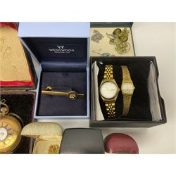 Early 20th century 9ct gold manual wind wristwatch, on expanding gilt strap, two 9ct gold rings, three silver teaspoons, hallmarked, silver necklace, two Seiko digital chronograph wristwatches, gilt pocket watch and other costume jewellery