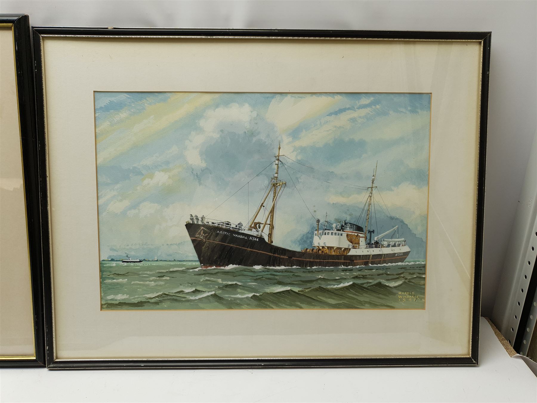 Harold Whitaker (British ?-1988): 'Kingston Diamond' 'St Gamecock' and 'Arctic Vandal', set three gouache ship's portraits signed and dated 1987, titled verso 32cm x 48cm (3)